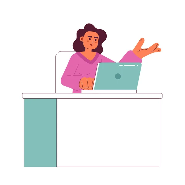 Umtriebige Hispanische Frau Arbeitet Laptop Vektor Isolierte Punktabbildung Attraktive Büro — Stockvektor