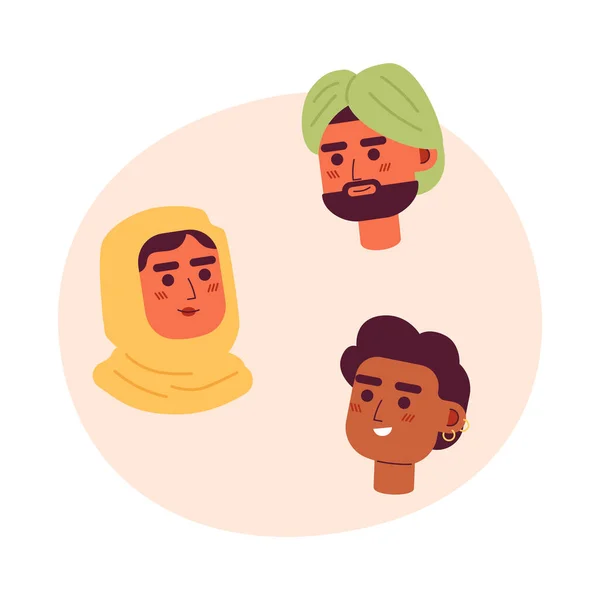 多种族人平面概念矢量点画 穆斯林印第安人和非洲裔美国人2D卡通人物在白色网站Ui设计 孤立的可编辑的创意英雄形象 — 图库矢量图片