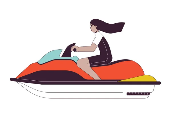 Swimwear Árabe Jovem Mulher Equitação Jet Ski Linha Plana Personagem — Vetor de Stock