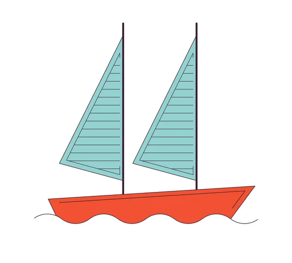 Segeln Segelboot Wellen Flache Linie Farbe Isolierten Vektor Objekt Wasserfahrzeuge — Stockvektor