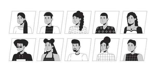 拉丁美洲人的黑色白色卡通人物图标捆绑在一起 可编辑的2D用户描绘线性插图 与之分离的矢量脸谱崖 照片收集 人头人肩 — 图库矢量图片