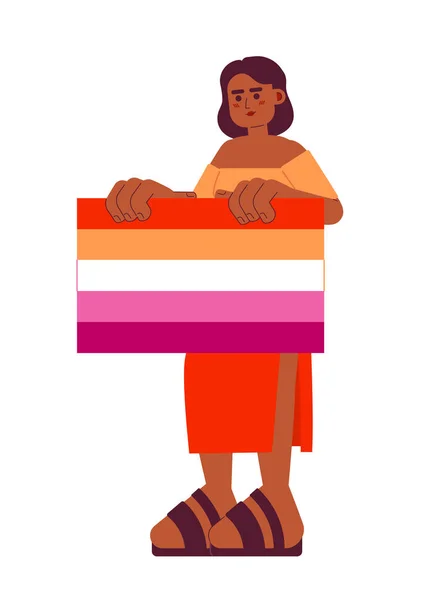 Afroamerikanische Frau Hält Lesbische Flagge Halb Flachen Farbvektorcharakter Essbare Ganzkörperfrau — Stockvektor