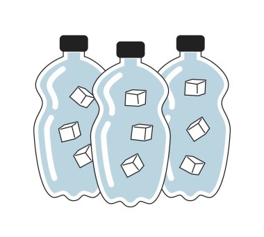 Şişelenmiş su paketi tek renkli düz vektör objesi. Su şişeleri istif. Buz kalıplı sıvı. Düzenlenebilir siyah beyaz çizgi simgesi. Web grafik tasarımı için basit bir karikatür klibi resim çizimi