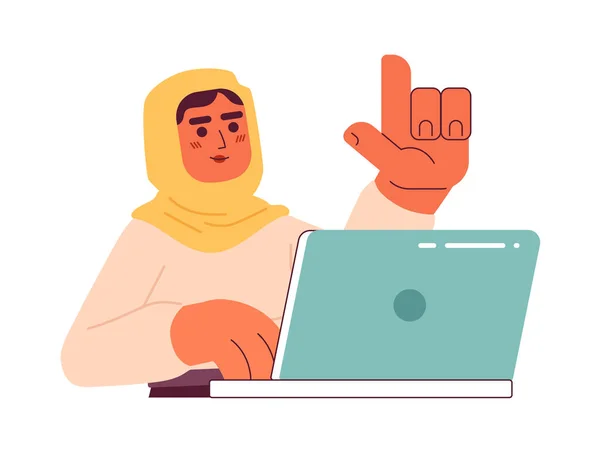 Muslimische Frau Hijab Bei Der Arbeit Semiflachen Farbvektorcharakter Editierbarer Halbkörperarbeiter — Stockvektor