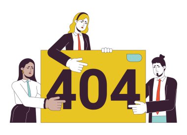 İş adamları hata 404 flaş mesaj sundu. Çalışanları üzmek. Boş hali ui tasarımı. Sayfa açılır çizgi film resmi bulunamadı. Beyaz arkaplanda vektör düz illüstrasyon kavramı