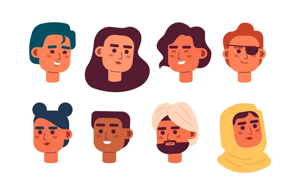 Multikulturelle Menschen Halb Flache Farbvektorcharakterköpfe Packen Bunte Avatarsymbole Editierbare Emotionen — Stockvektor