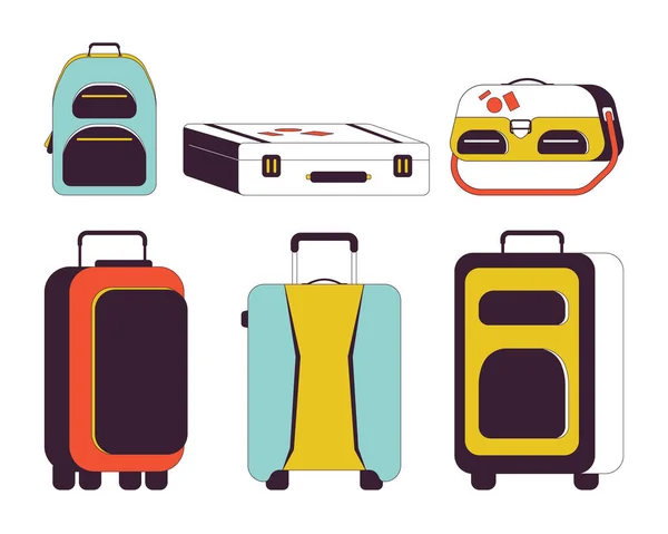 Havaalanı Bagaj Düz Çizgi Renk Izole Vektör Nesneleri Paketi Çanta — Stok Vektör