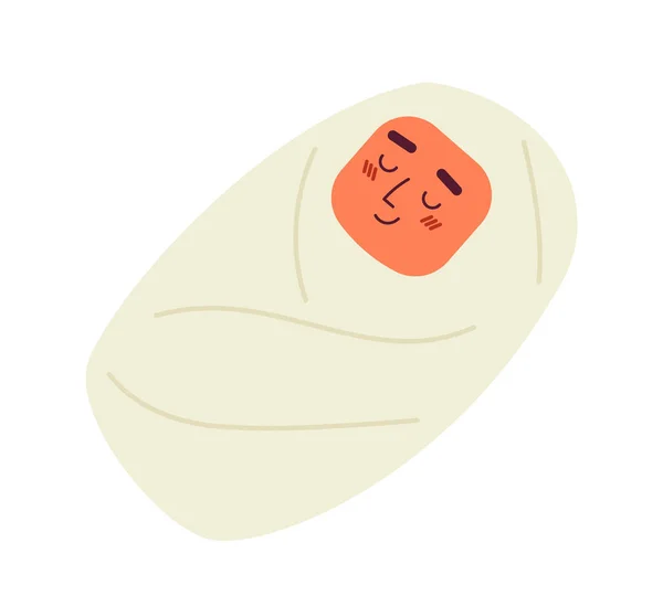 赤ちゃん新生児の笑顔半フラットカラーベクトル文字 赤ちゃんを巻き込んだ 病院の赤ちゃんの昼寝 編集可能な全身白の人 ウェブグラフィックデザインのためのシンプルな漫画のスポットイラスト — ストックベクタ