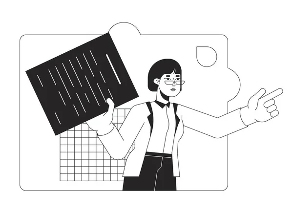 Puzzle Asiatique Employé Concept Vectoriel Spot Illustration Lunettes Vue Femme — Image vectorielle