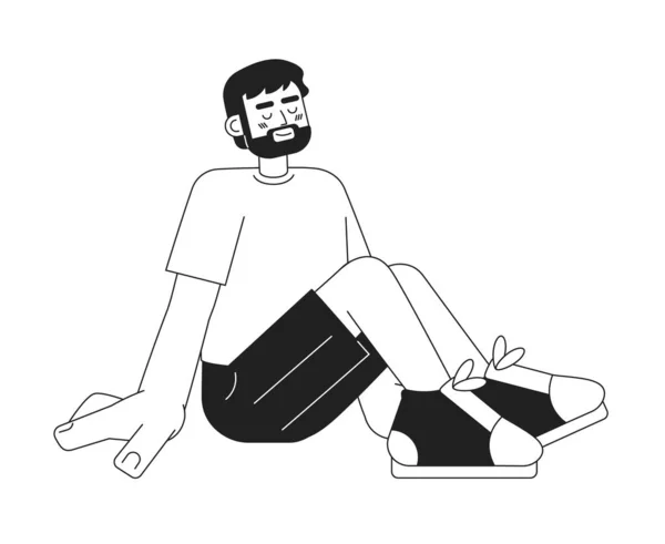 夏休みの単色フラットベクトル文字でヨーロッパひげそりの男 笑顔で座っている男 編集可能な細い線の全身の人白 ウェブグラフィックデザインのためのシンプルなBw漫画のスポット画像 — ストックベクタ