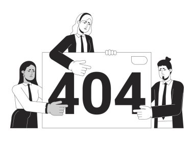 İş adamları başarısız siyah beyaz hata 404 flaş mesaj sundu. Üzgün takım. Monokrom boş hali ui tasarımı. Sayfa açılır çizgi film resmi bulunamadı. Vektör düz çizim çizimi çizimi kavramı