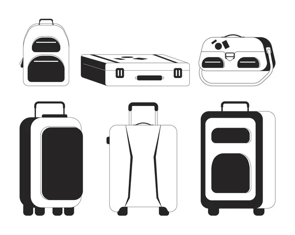 Airport Bagage Platte Monochrome Geïsoleerde Vector Objecten Pack Koffer Bagage — Stockvector