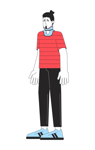 Pria Muda Yang Sedih Diperban Leher Karakter Vektor Warna Garis - Stok Vektor