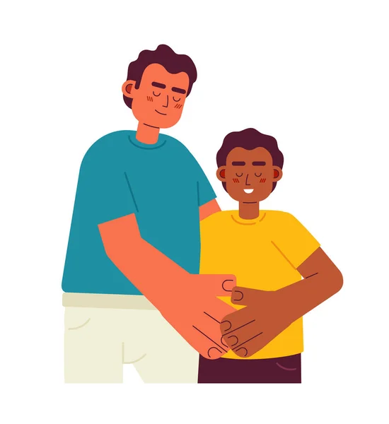 Θετός Γονέας Αγκαλιάζει Preteen Αγόρι Ημι Επίπεδη Χρώμα Διανυσματικούς Χαρακτήρες — Διανυσματικό Αρχείο
