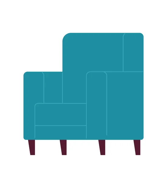 青色扶手椅家具半平色矢量对象 客厅室内装饰用的老式椅子 可编辑的卡通画剪贴画的白色背景图标 用于网页平面设计的简单点画 — 图库矢量图片