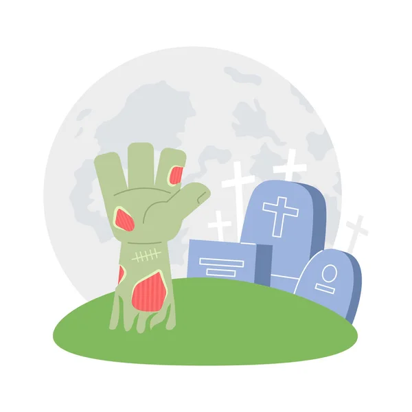 Zombie Horror Cemitério Lua Cheia Conceito Plano Vetor Spot Ilustração —  Vetores de Stock