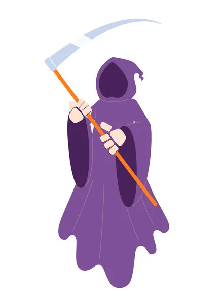 Halloween Death Flat Concept Vector Spot Illustration Grim Reaper Holding — Stock Vector
