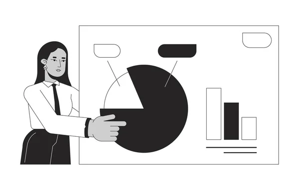 Zakelijke Presentatie Vrouw Concept Vector Spot Illustratie Vrouwelijke Werknemer Wijzend — Stockvector