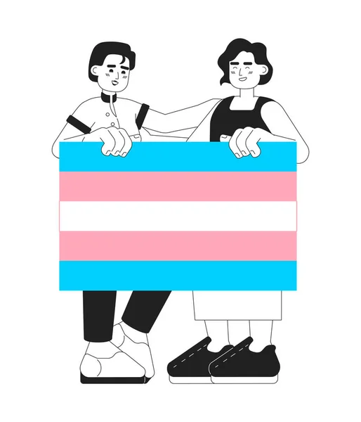 Transgender Menschen Unterstützen Sich Gegenseitig Mit Monochromen Flachen Vektorzeichen Essbare — Stockvektor