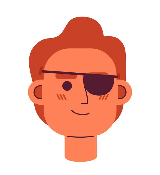 可爱的红头发年轻人 头戴海盗眼罩 头戴半扁平的矢量头 可编辑的卡通人物图标 面对情绪 网页平面设计 动画的彩色图片 — 图库矢量图片