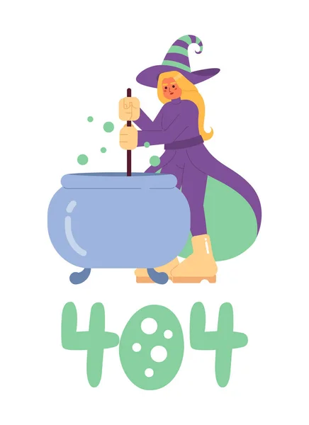 Feliz Halloween Bruxa Erro 404 Mensagem Flash Caldeirão Bruxas Malvado —  Vetores de Stock