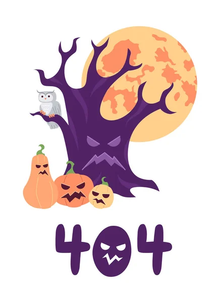 Korkunç Balkabaklarıyla Cadılar Bayramı Ağacı Dolunay Hatası 404 Flaş Mesaj — Stok Vektör