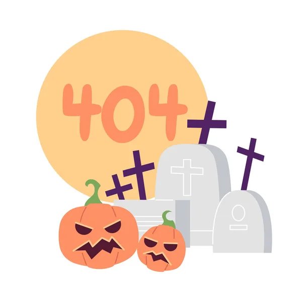 Calabazas Lápidas Con Error Luna 404 Mensaje Flash Cementerio Espeluznante — Archivo Imágenes Vectoriales