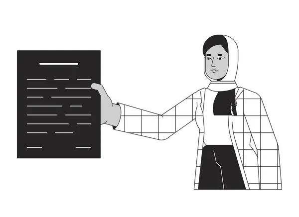 Employé Bureau Hijab Donne Caractère Vectoriel Blanc Noir Paperasse Plan — Image vectorielle