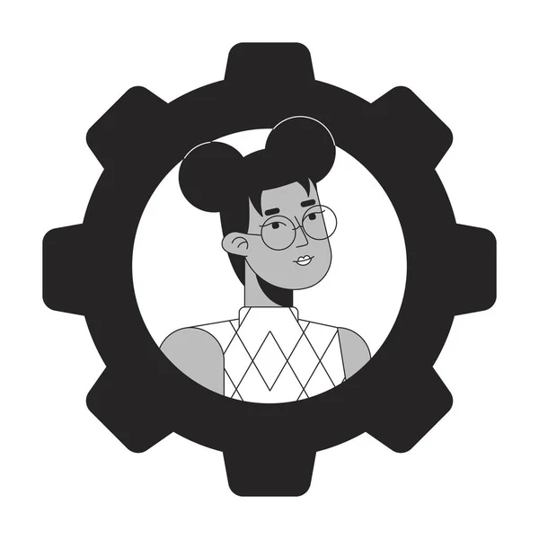 Occhiali Afroamericani Donna Nero Bianco Cartone Animato Avatar Icona Ritratto — Vettoriale Stock