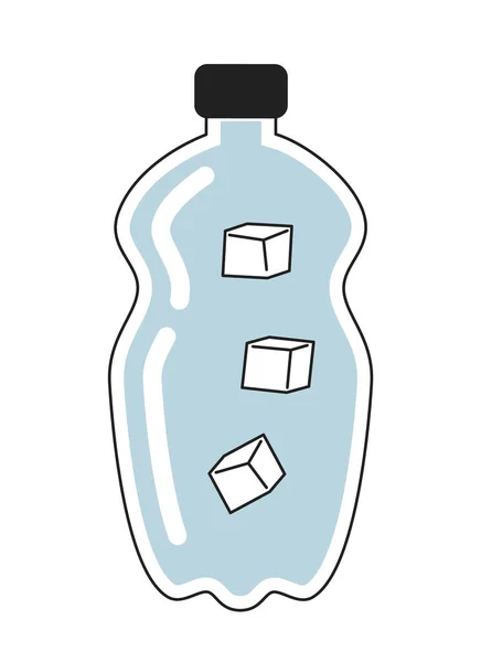 Пляшка Води Кубиками Льоду Монохромний Плоский Векторний Єкт Мінеральна Вода — стоковий вектор