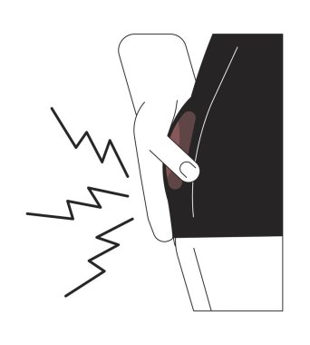 Sırt düz monokrom izole vektör nesnesinde çürük var. Acı veren bir yara. Düzenlenebilir siyah beyaz çizim. Web grafik tasarımı için basit ana hatlı nokta çizimi