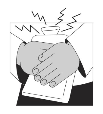 Ağrıyı yönetmek için ısıtma yastığı düz monokrom izole vektör nesnesi. Düzenlenebilir siyah beyaz çizim. Web grafik tasarımı için basit ana hatlı nokta çizimi