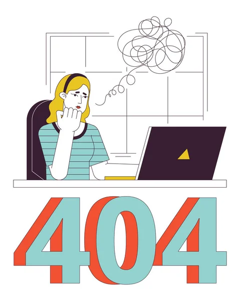 Caucásico Mujer Rubia Pensamientos Error 404 Mensaje Flash Lugar Trabajo — Vector de stock