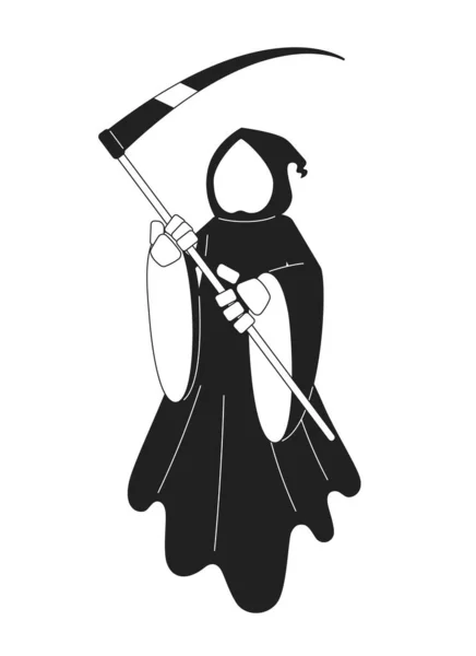 Halloween Muerte Monocromo Concepto Vector Spot Ilustración Grim Reaper Sosteniendo — Vector de stock