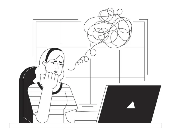 Femme Anxieuse Travaillant Bureau Concept Vecteur Spot Illustration Freelancer Dessin — Image vectorielle