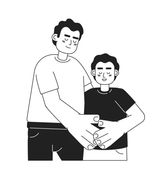 Foster Padre Abrazando Preadolescente Niño Monocromático Caracteres Vectoriales Planos Padre — Vector de stock