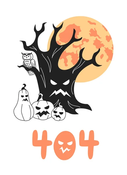 Korkunç Balkabaklarıyla Cadılar Bayramı Ağacı Dolunay Siyah Beyaz Hata 404 — Stok Vektör