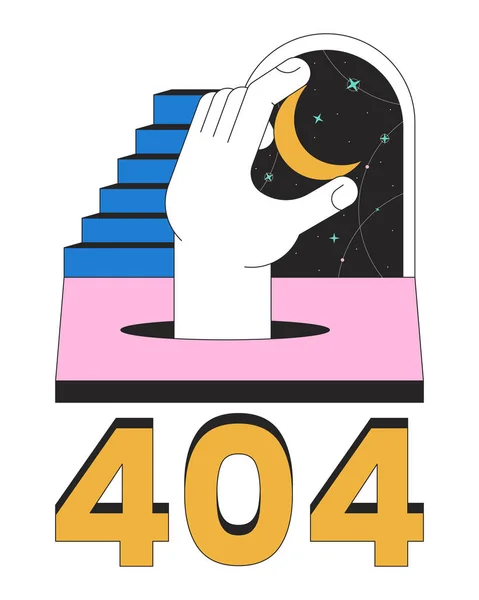 Fantasy Surreal Night Error 404 Flash Message Staircase Crescent Hand — Stock Vector