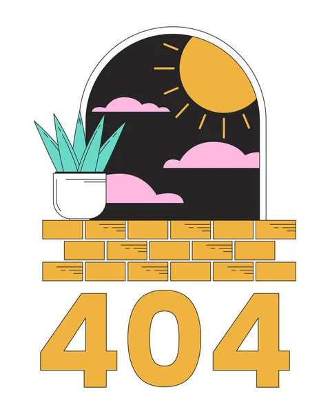 Surrealer Bogen Mit Pflanze Auf Fensterbank Fehler 404 Flash Meldung — Stockvektor