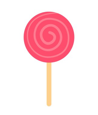 Lolipop şekeri yarı düz renk vektör objesi. Lolipop şekeri. Cadılar Bayramı şekeri. Tatlı yemek. Beyaz arkaplanda düzenlenebilir karikatür resim simgesi. Web grafik tasarımı için basit nokta çizimi