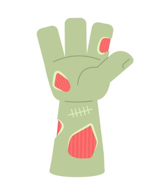 Zombi yarı düz renk vektör nesnesi uzattı. Cadılar Bayramı partisi için zombi kolu. Canavar eli. Beyaz arkaplanda düzenlenebilir karikatür resim simgesi. Web grafik tasarımı için basit nokta çizimi