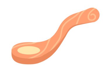 Eski tahta kaşık yarı düz renk vektör objesi pişiriyor. Çorba pişirme aleti. Cadı mutfak eşyaları. Beyaz arkaplanda düzenlenebilir karikatür resim simgesi. Web grafik tasarımı için basit nokta çizimi