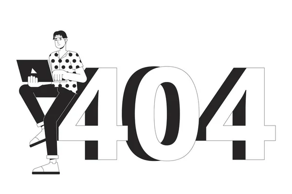 Зайнятий Азіатський Чоловік Працює Ноутбуці Чорно Біла Помилка 404 Флеш — стоковий вектор
