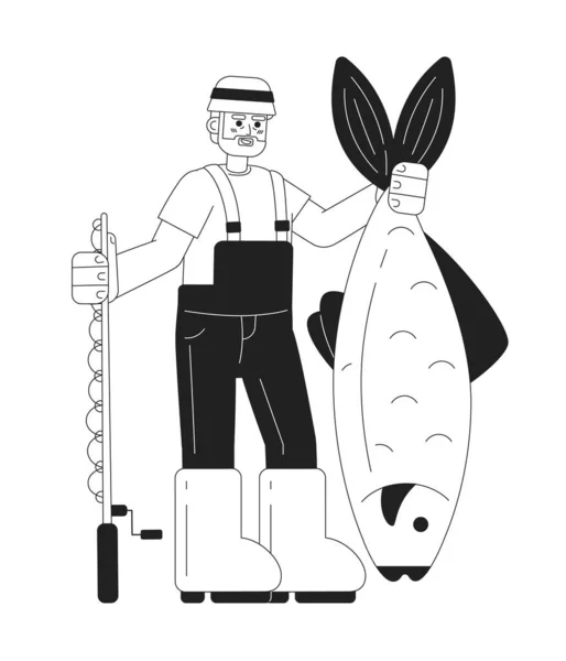 Vieux Pêcheur Tenant Canne Pêche Monochrome Concept Vectoriel Spot Illustration — Image vectorielle