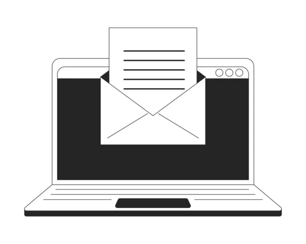 Email Sur Ordinateur Portable Plat Monochrome Isolé Objet Vecteur Communication — Image vectorielle