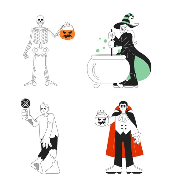 Cadılar Bayramı Kostüm Fikirleri Tek Renkli Konsept Vektör Çizim Seti — Stok Vektör