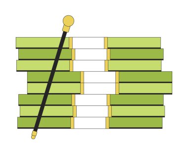 Yığınla para ve baston düz çizgi renginde izole edilmiş vektör nesne. Beyaz arkaplanda düzenlenebilir resim. Web tasarımı için basit ana hatlı karikatür nokta çizimi