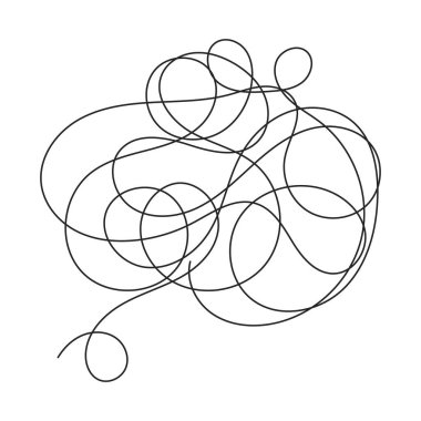 Kaos kaygısı düşünceleri düz tek renkli yalıtılmış vektör nesne. Olumsuz düşünceler kabarcığı. Depresyon. Düzenlenebilir siyah beyaz çizim. Web grafik tasarımı için basit ana hatlı nokta çizimi