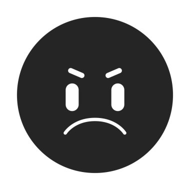Kızgın ifade düz monokrom izole vektör nesnesi. Nefret, tepkilerden hoşlanmamak. Kızgın surat emojisi. Düzenlenebilir siyah beyaz çizim. Web grafik tasarımı için basit ana hatlı nokta çizimi