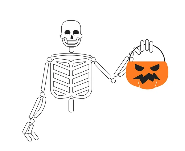 Squelette Tricot Traitement Monochromatique Vecteur Plat Caractère Crâne Souriant Tenant — Image vectorielle